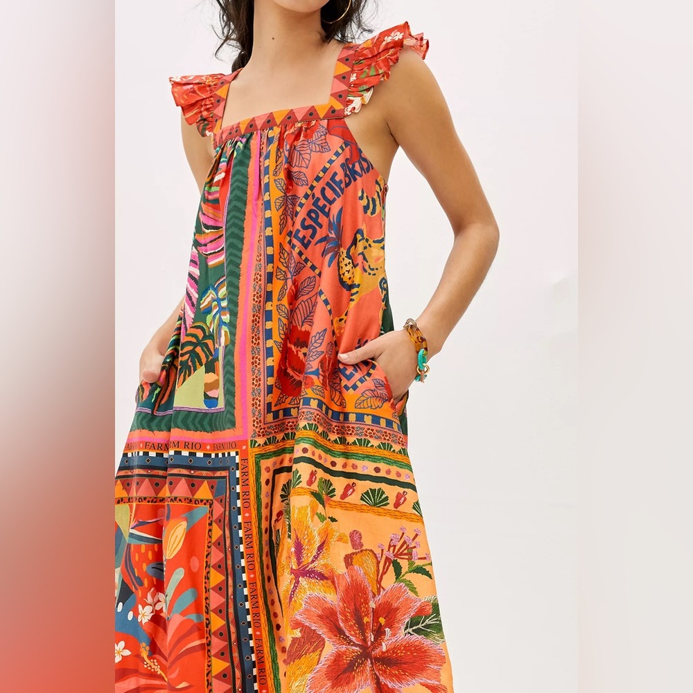 Farm Rio Mosaic Ruffled Midi Dress - Picture 4 of 11